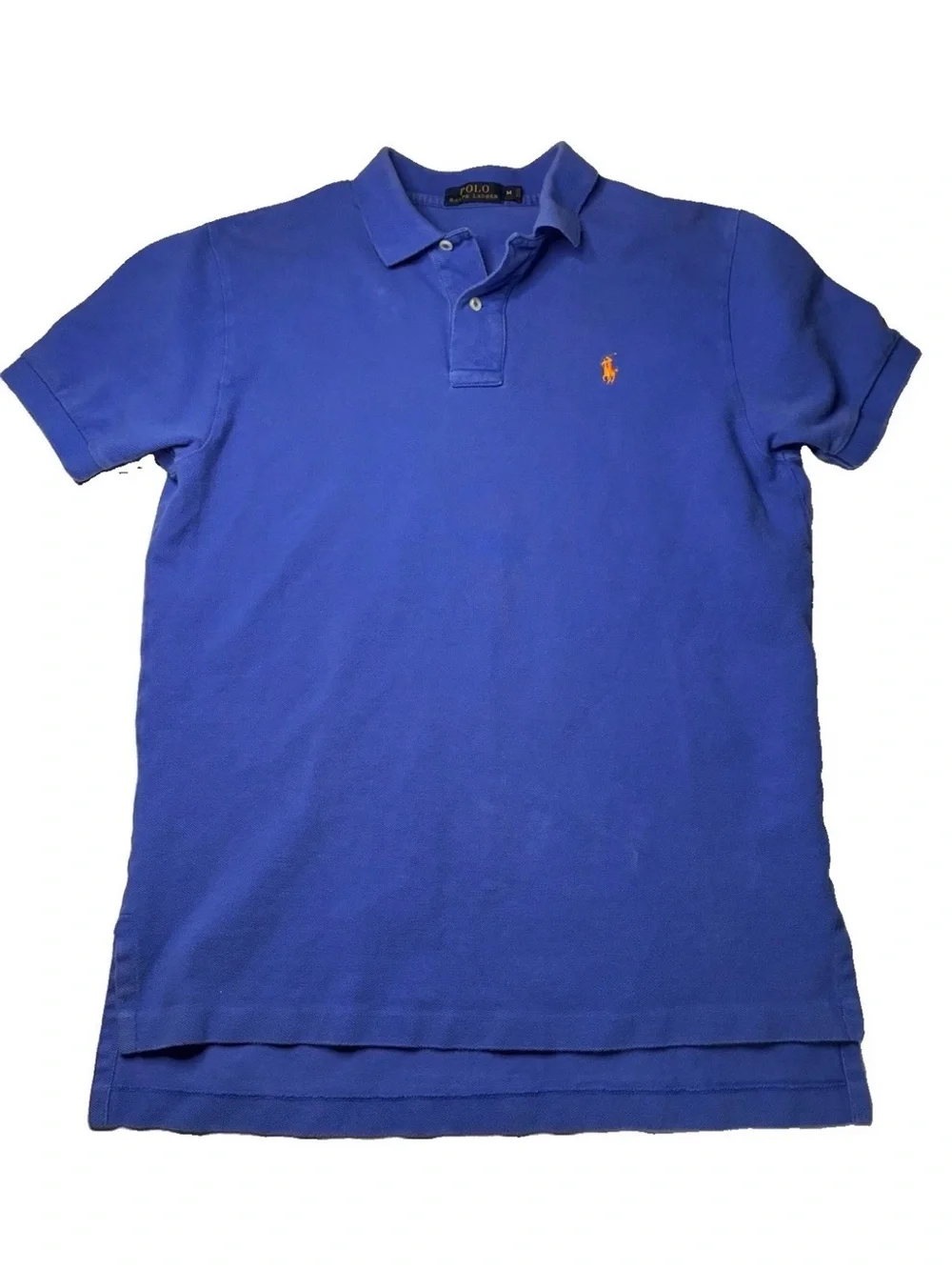 Vintage Polo Ralph Lauren Shirt Mens M Blue Short Sleeve Preppy Orange Pony Prep